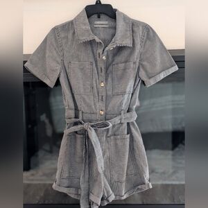 Urban Outfitters Denim Romper Short Sleeve Striped Blue Small